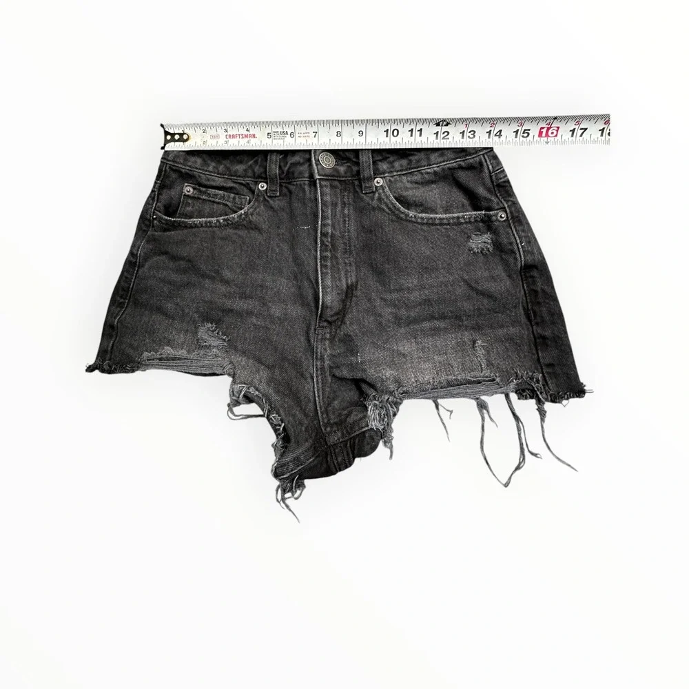 Garage Shorts Womens 05 27 Black Festival Denim Distressed‎ High Rise Raw Hem